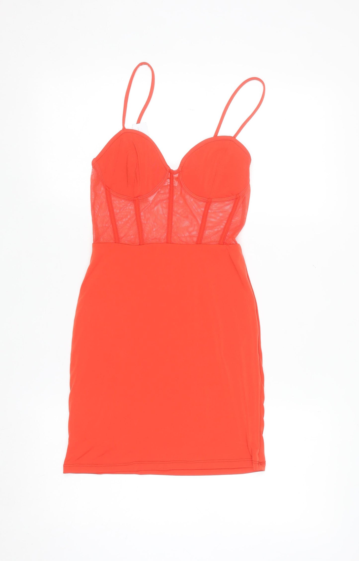 Bershka Women Red Bodycon Mesh Bustier Mini Dress Size 8
