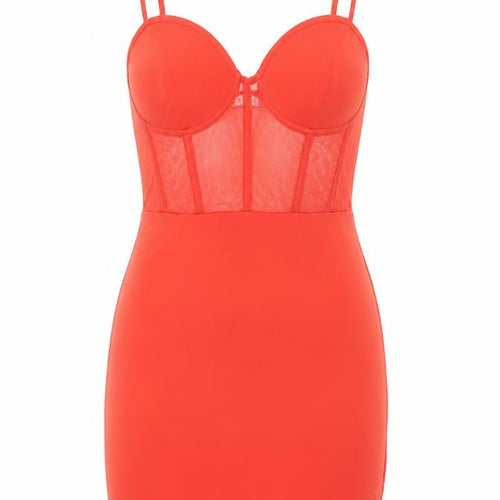 Bershka Women Red Bodycon Mesh Bustier Mini Dress Size 8