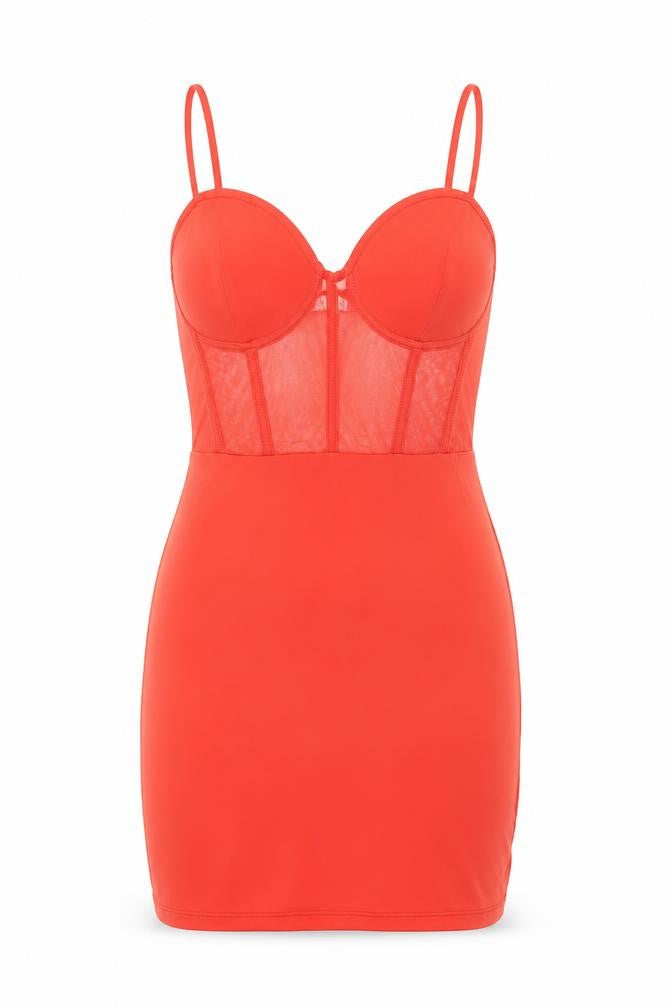 Bershka Women Red Bodycon Mesh Bustier Mini Dress Size 8