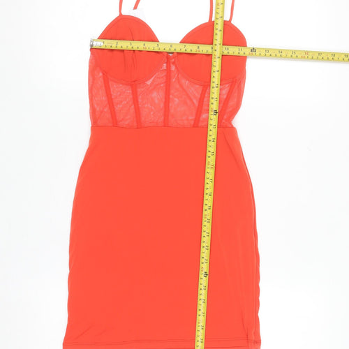 Bershka Women Red Bodycon Mesh Bustier Mini Dress Size 8