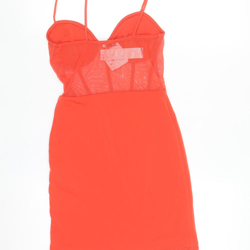 Bershka Women Red Bodycon Mesh Bustier Mini Dress Size 8