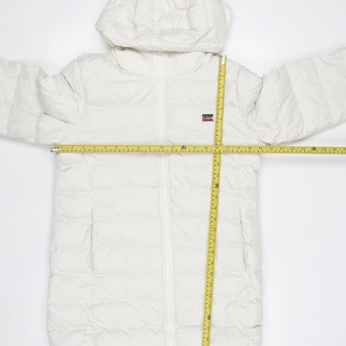 Levi's Women's White Long Puffer Down Coat Size S Hooded Winter Jacket
