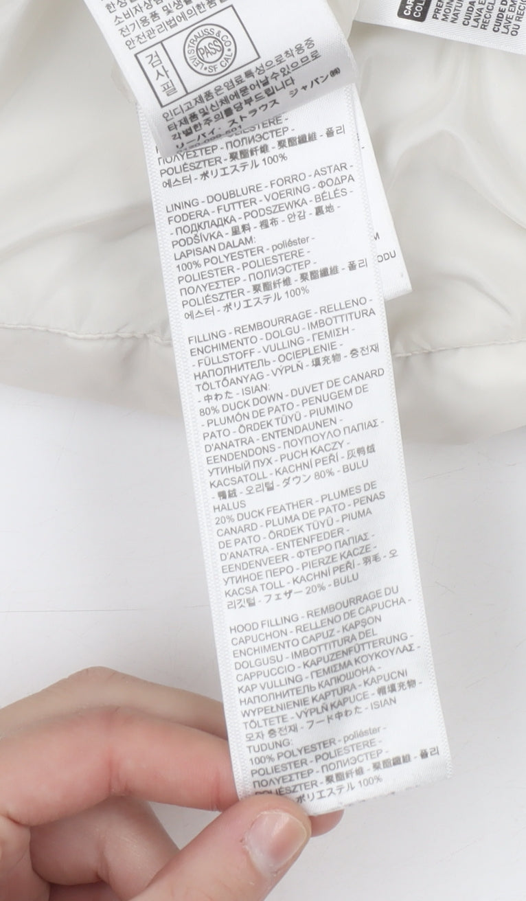 Levi's Women's White Long Puffer Down Coat Size S Hooded Winter Jacket