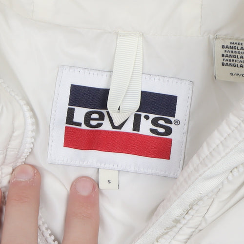Levi's Women's White Long Puffer Down Coat Size S Hooded Winter Jacket