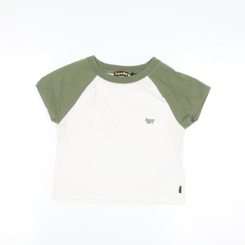 Superdry Womens Green White Raglan Ringer T-Shirt UK 12