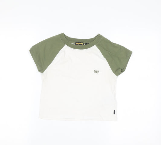 Superdry Womens Green White Raglan Ringer T-Shirt UK 12