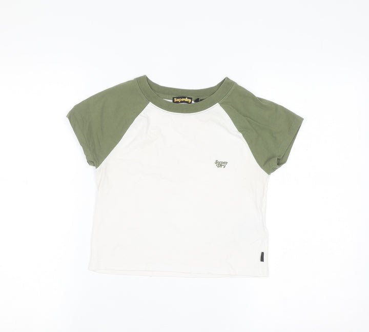 Superdry Womens Green White Raglan Ringer T-Shirt UK 12