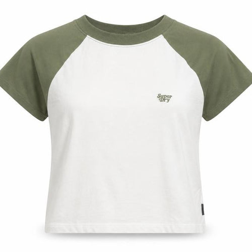 Superdry Womens Green White Raglan Ringer T-Shirt UK 12