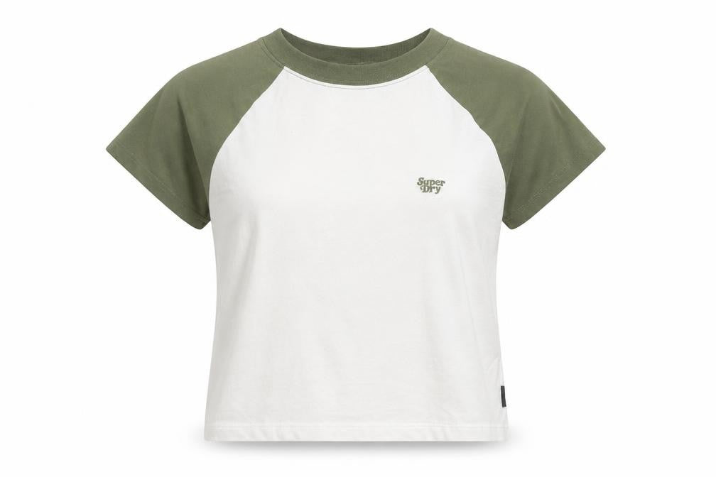 Superdry Womens Green White Raglan Ringer T-Shirt UK 12