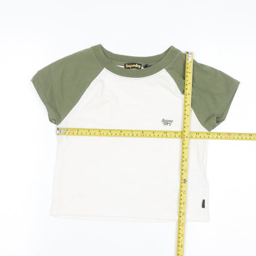 Superdry Womens Green White Raglan Ringer T-Shirt UK 12