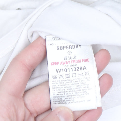 Superdry Womens Green White Raglan Ringer T-Shirt UK 12
