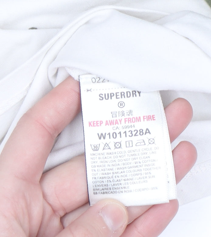 Superdry Womens Green White Raglan Ringer T-Shirt UK 12