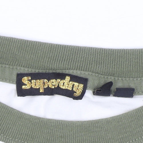 Superdry Womens Green White Raglan Ringer T-Shirt UK 12