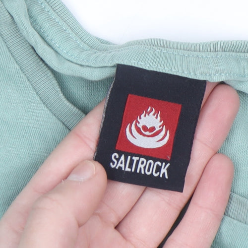 Saltrock Women Green Cotton Short Sleeve Crew Neck T-Shirt M