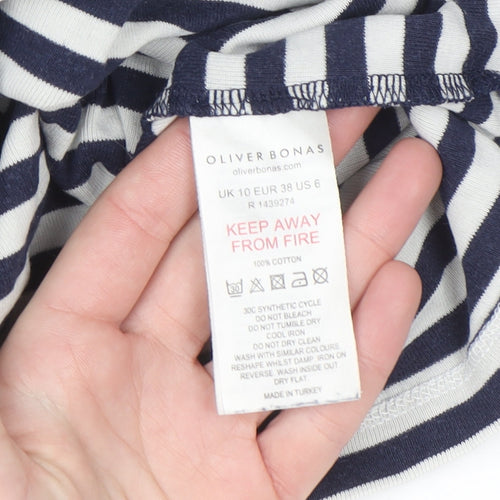 Oliver Bonas Womens Navy White Striped Long Sleeve Cotton T-Shirt Size 10