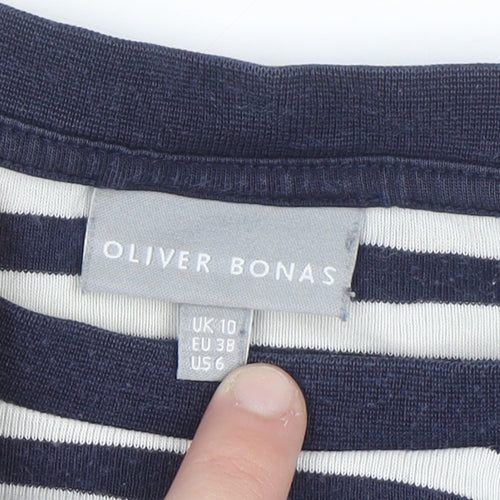 Oliver Bonas Womens Navy White Striped Long Sleeve Cotton T-Shirt Size 10