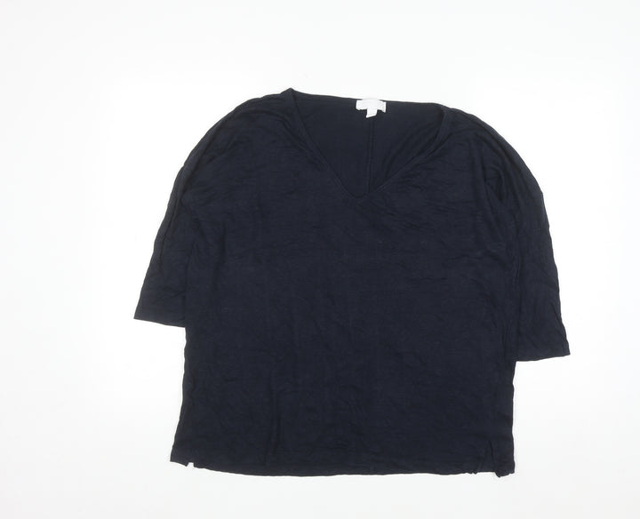 The White Company Women's Blue Linen V-Neck 3/4 Sleeve Blouse Size 10