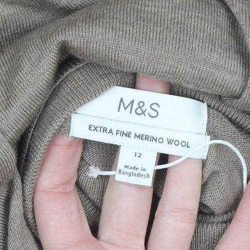 Marks and Spencer Women’s Beige Roll Neck Merino Wool Jumper Size 12
