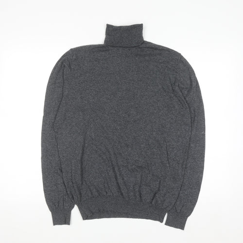 Massimo Dutti Womens Grey Roll Neck Jumper L Cotton Silk Cashmere Blend