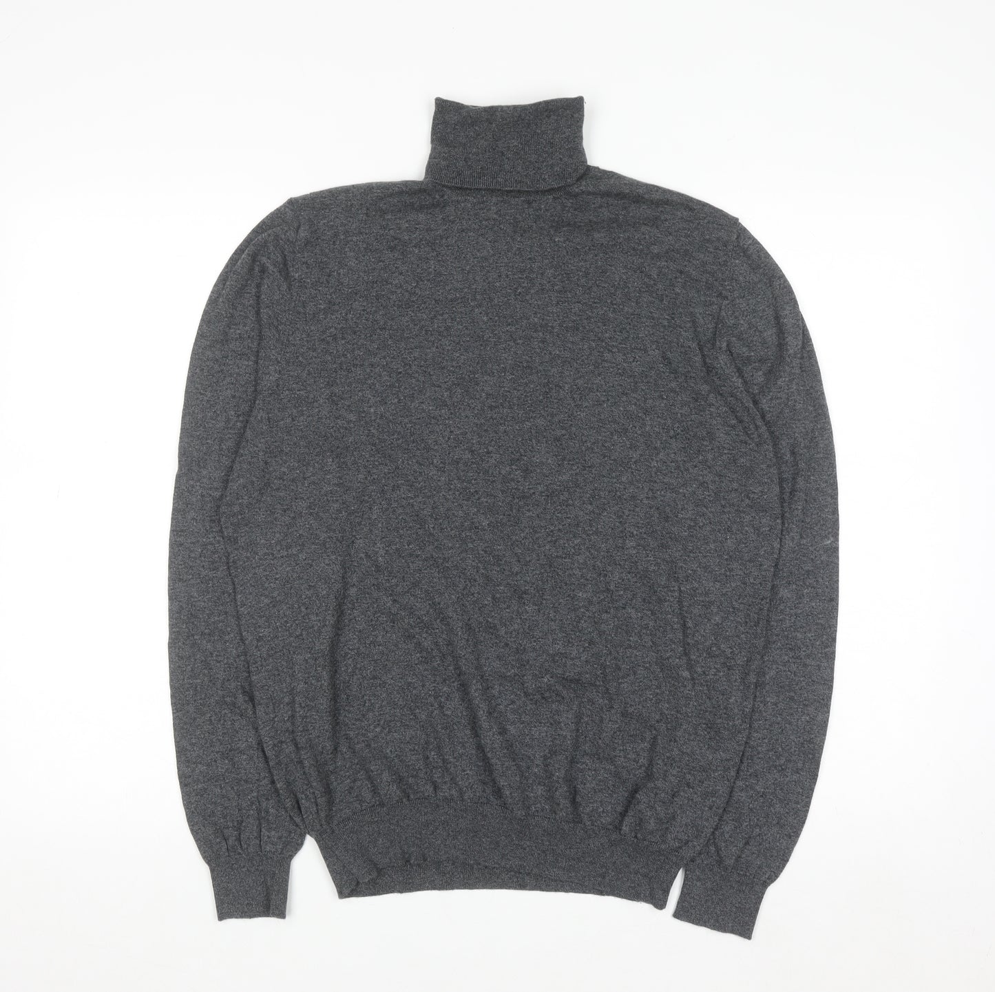 Massimo Dutti Womens Grey Roll Neck Jumper L Cotton Silk Cashmere Blend