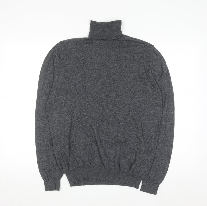 Massimo Dutti Womens Grey Roll Neck Jumper L Cotton Silk Cashmere Blend
