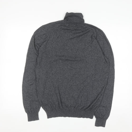 Massimo Dutti Womens Grey Roll Neck Jumper L Cotton Silk Cashmere Blend