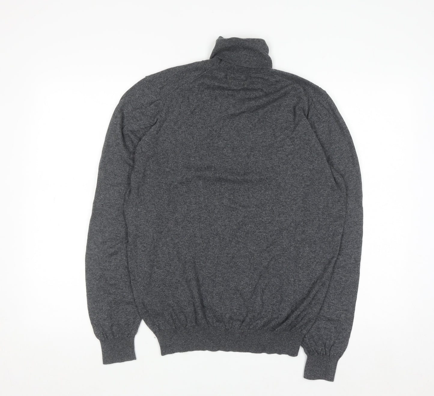Massimo Dutti Womens Grey Roll Neck Jumper L Cotton Silk Cashmere Blend