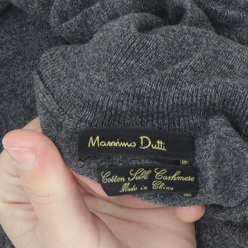 Massimo Dutti Womens Grey Roll Neck Jumper L Cotton Silk Cashmere Blend