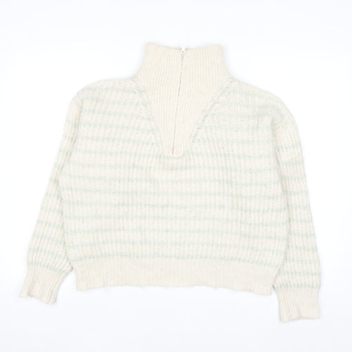 MNG Women's Beige Chunky Knit Wool Blend Half Zip Jumper Size S