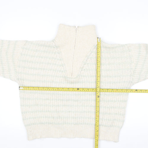 MNG Women's Beige Chunky Knit Wool Blend Half Zip Jumper Size S