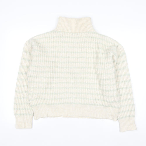MNG Women's Beige Chunky Knit Wool Blend Half Zip Jumper Size S