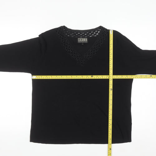 Casamia Exclusive Women's Black Beaded V-Neck 3/4 Sleeve Pullover Jumper M