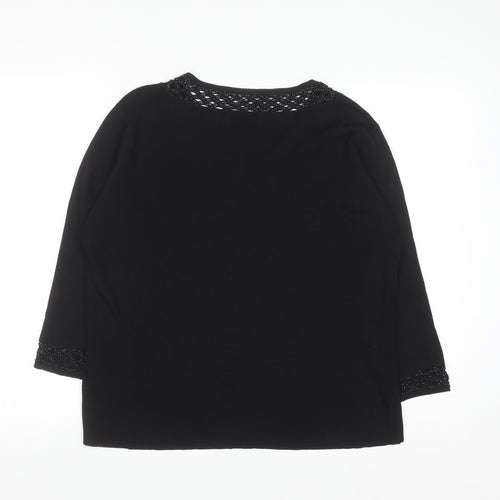 Casamia Exclusive Women's Black Beaded V-Neck 3/4 Sleeve Pullover Jumper M