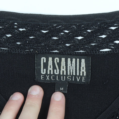 Casamia Exclusive Women's Black Beaded V-Neck 3/4 Sleeve Pullover Jumper M