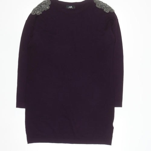 Wallis Womens Purple Beaded Shoulder Jumper UK 10