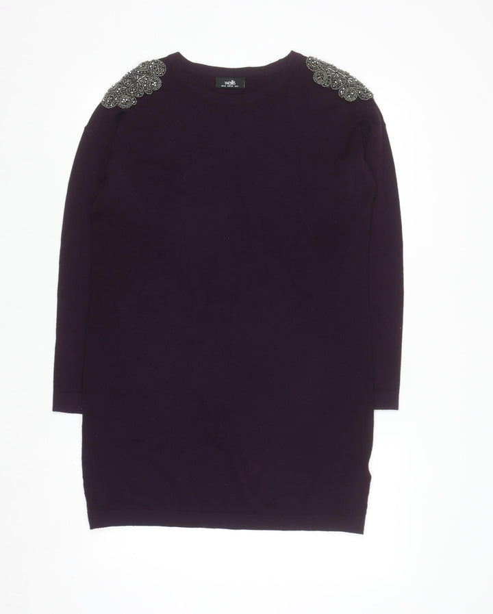 Wallis Womens Purple Beaded Shoulder Jumper UK 10