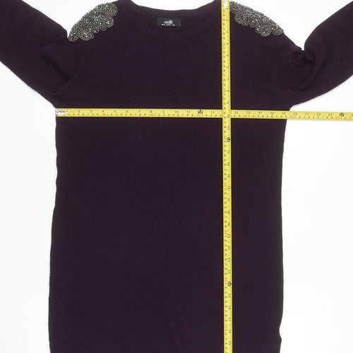 Wallis Womens Purple Beaded Shoulder Jumper UK 10