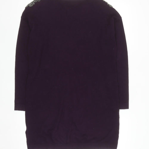 Wallis Womens Purple Beaded Shoulder Jumper UK 10