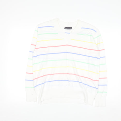 Marks and Spencer Women’s Multicoloured Stripe V-Neck Cotton Jumper S