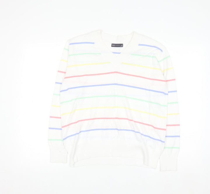 Marks and Spencer Women’s Multicoloured Stripe V-Neck Cotton Jumper S