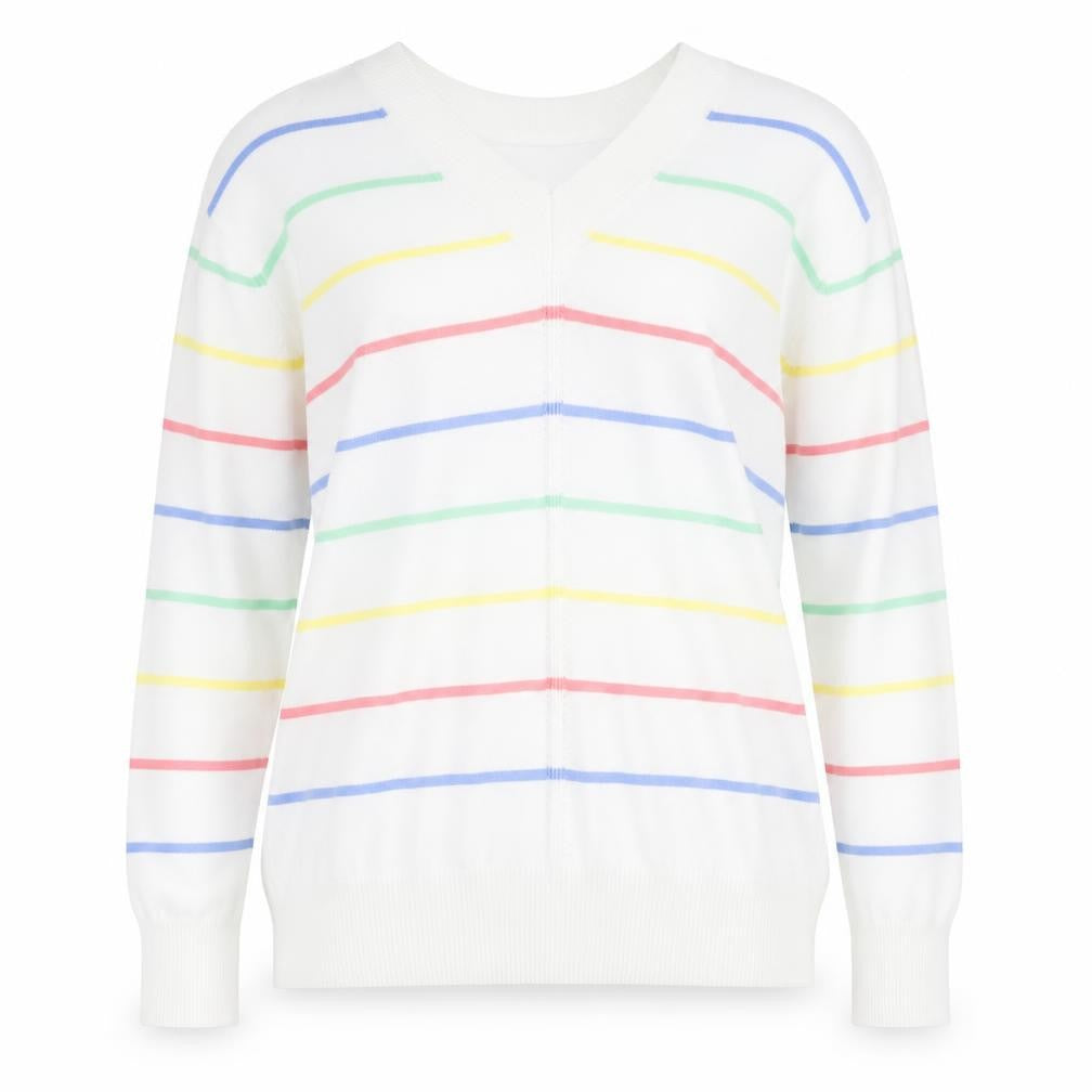 Marks and Spencer Women’s Multicoloured Stripe V-Neck Cotton Jumper S