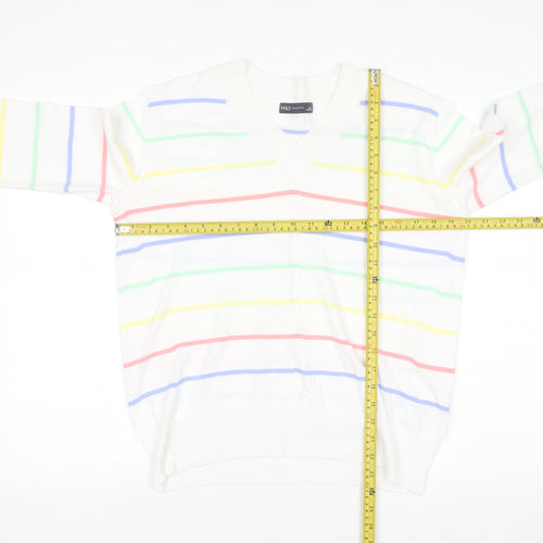 Marks and Spencer Women’s Multicoloured Stripe V-Neck Cotton Jumper S