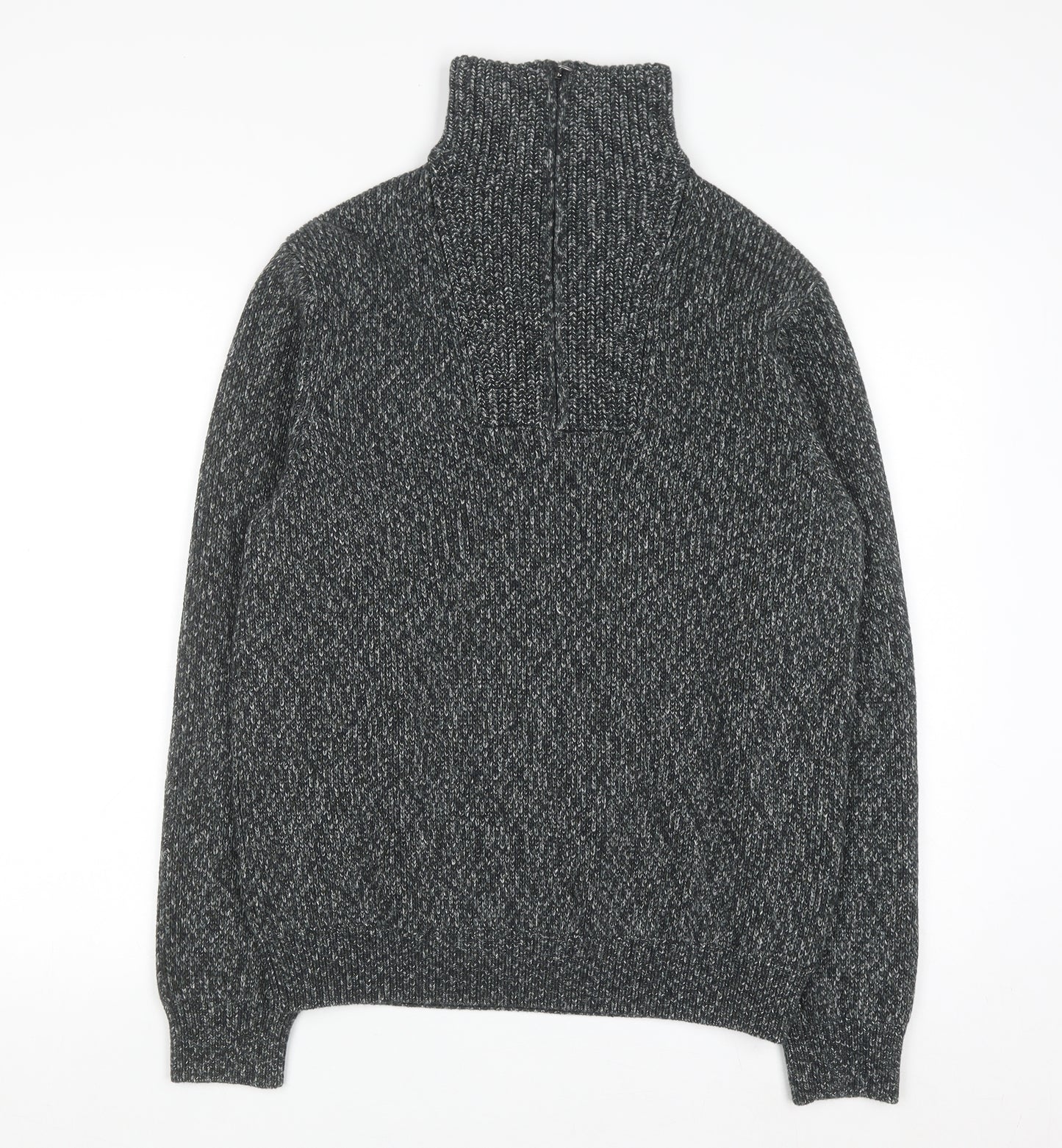 Marks and Spencer Men's Grey Cotton 1/2 Zip Jumper M Regular