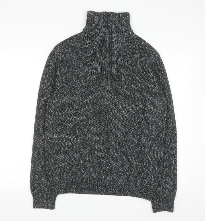 Marks and Spencer Men's Grey Cotton 1/2 Zip Jumper M Regular