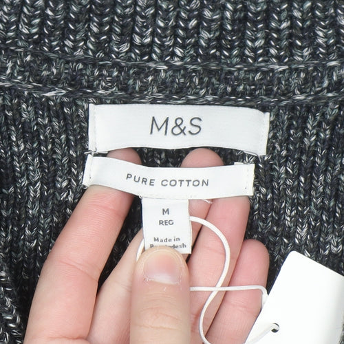 Marks and Spencer Men's Grey Cotton 1/2 Zip Jumper M Regular