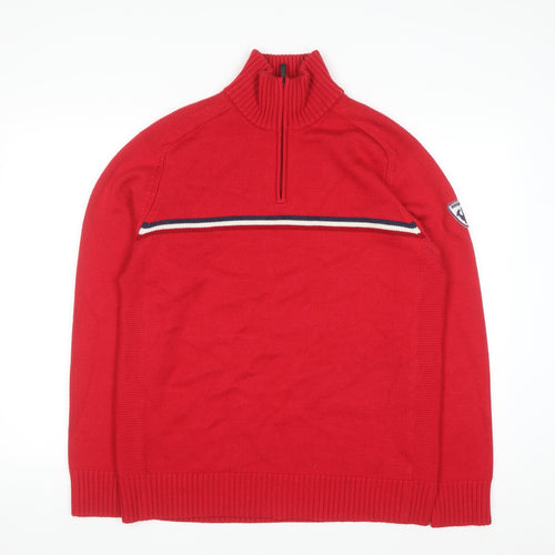 Rossignol Men’s Red Merino Wool Half Zip Ski Jumper L