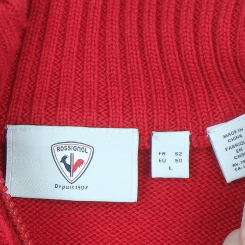Rossignol Men’s Red Merino Wool Half Zip Ski Jumper L