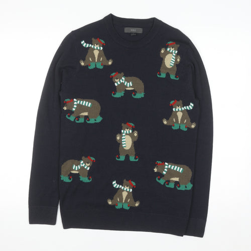 Marks and Spencer Men's Blue XS Christmas Bear Knit Jumper