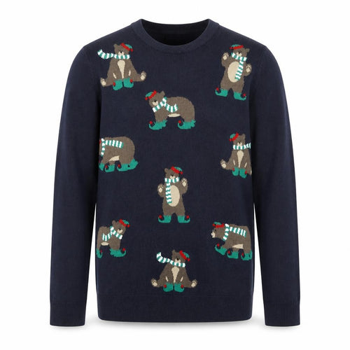 Marks and Spencer Men's Blue XS Christmas Bear Knit Jumper