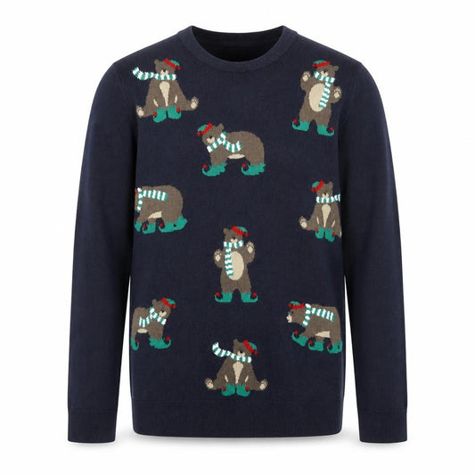 Front view of Marks & Spencer Men's Blue XS Christmas Bear Knit Jumper